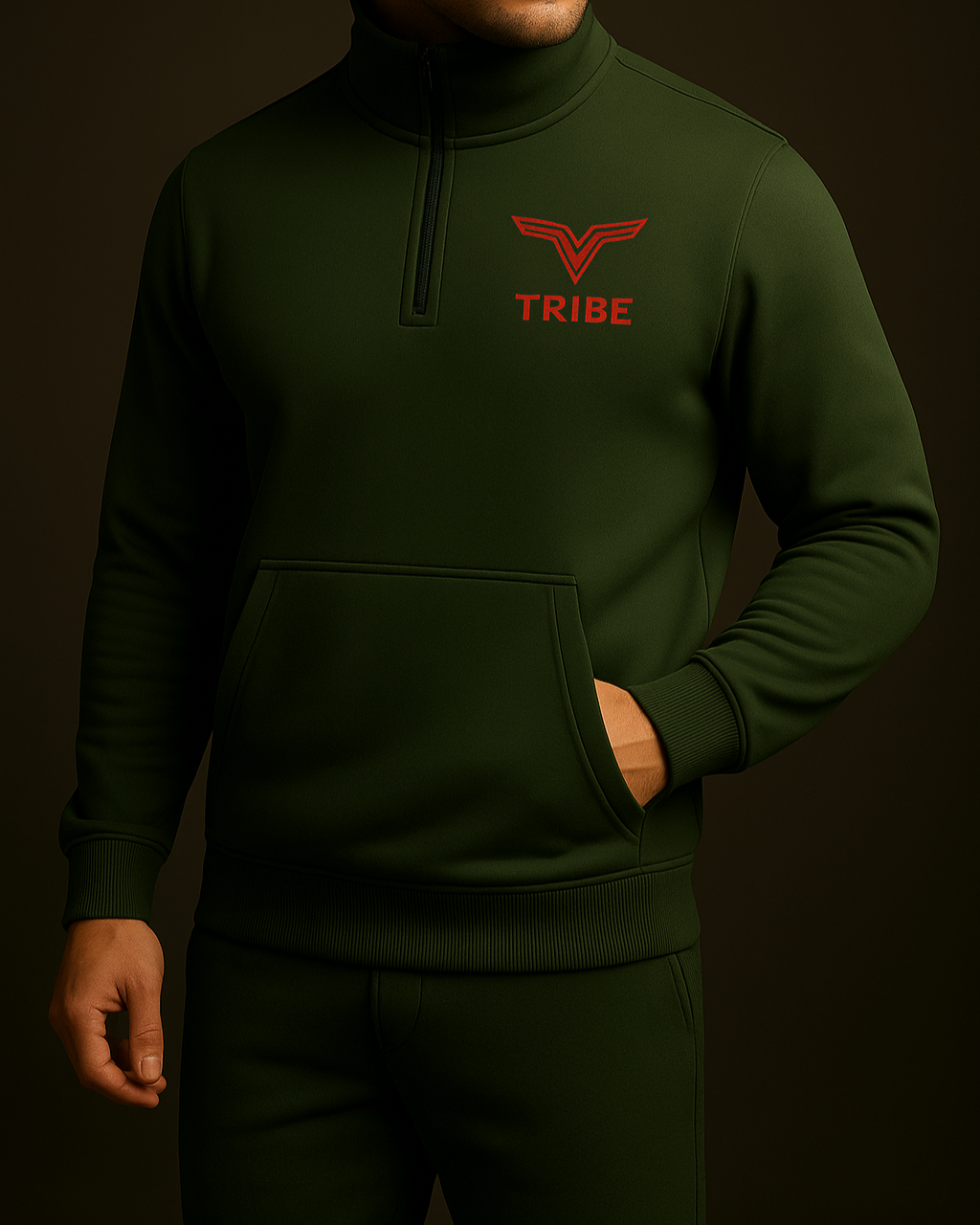 Men's Mock neck Half Zip Hoodie