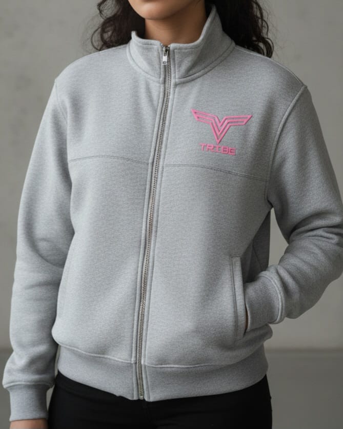 Ladies Deep Drop Shoulder Zipper Ribbed Collar Sweat