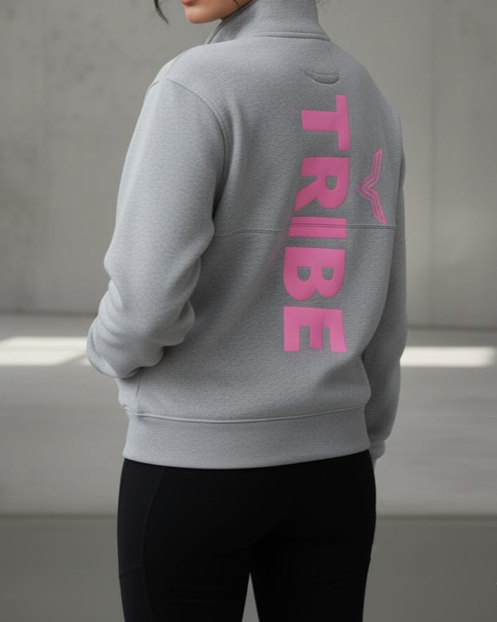 Ladies Deep Drop Shoulder Zipper Ribbed Collar Sweat