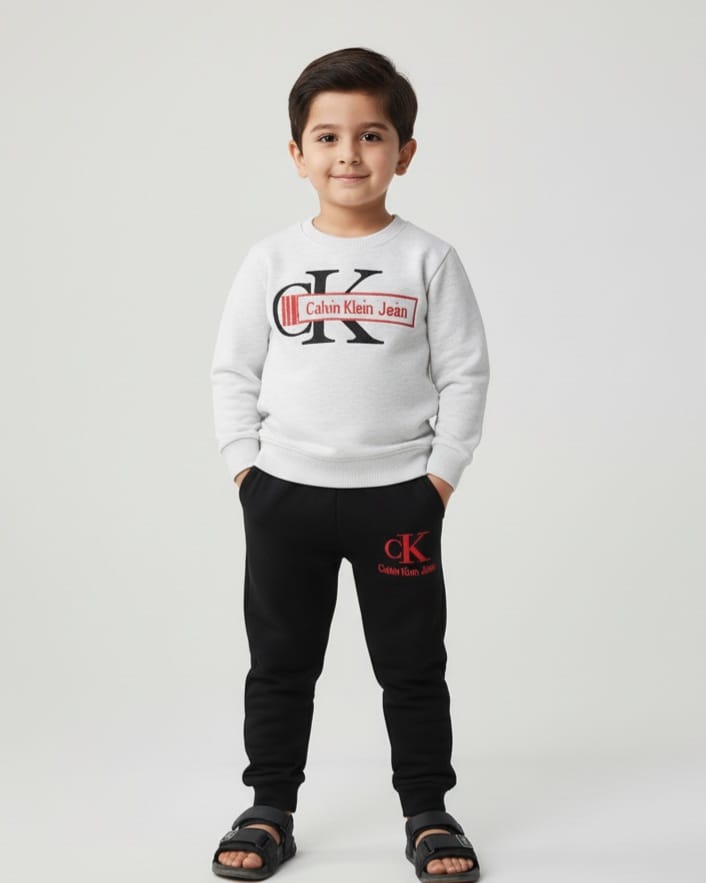 Kid's Embroidered Cotton Fleece Sweatsuit